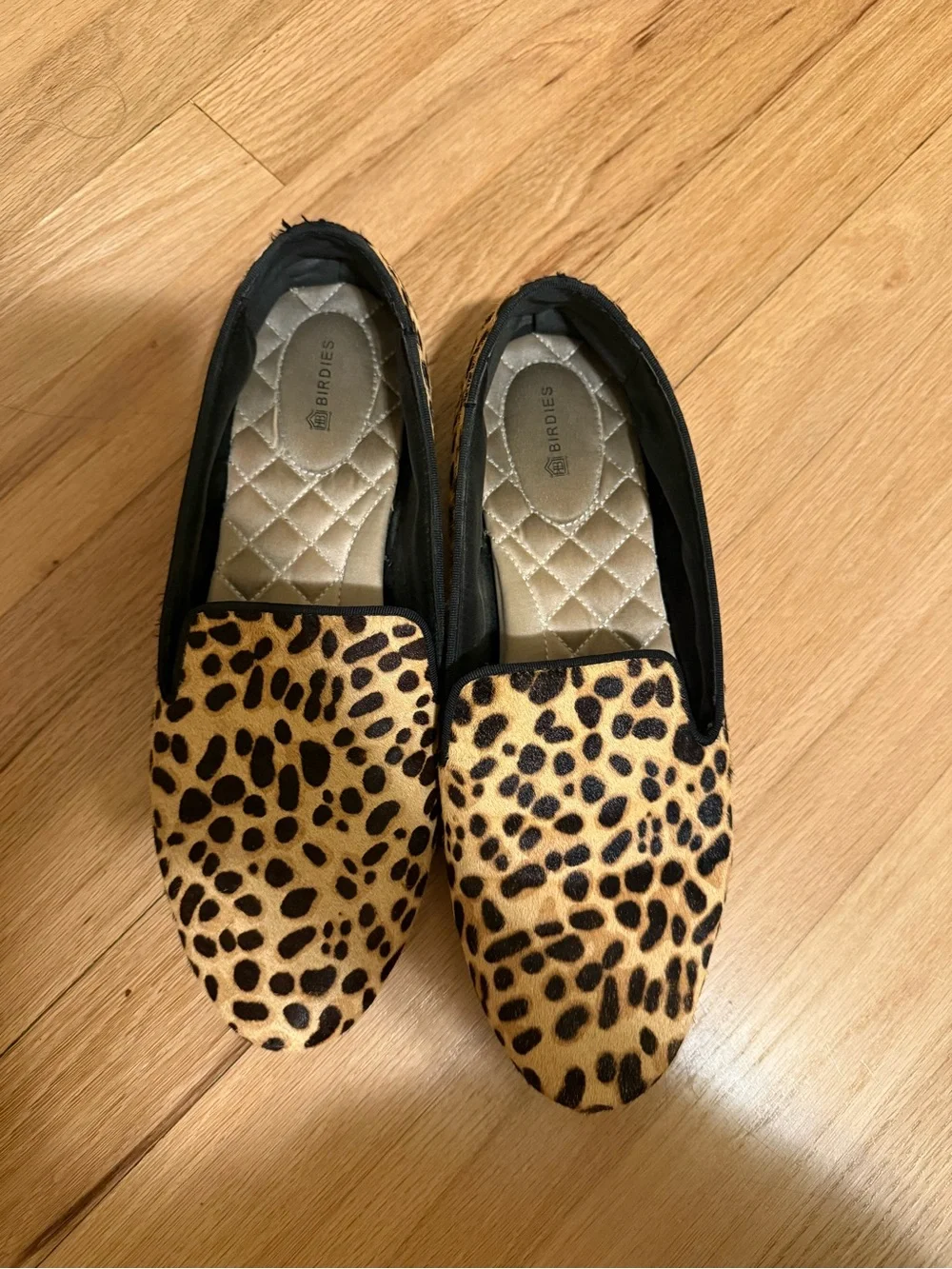 Birdies Leopard-Print Slip-On Flats in Tan and Black